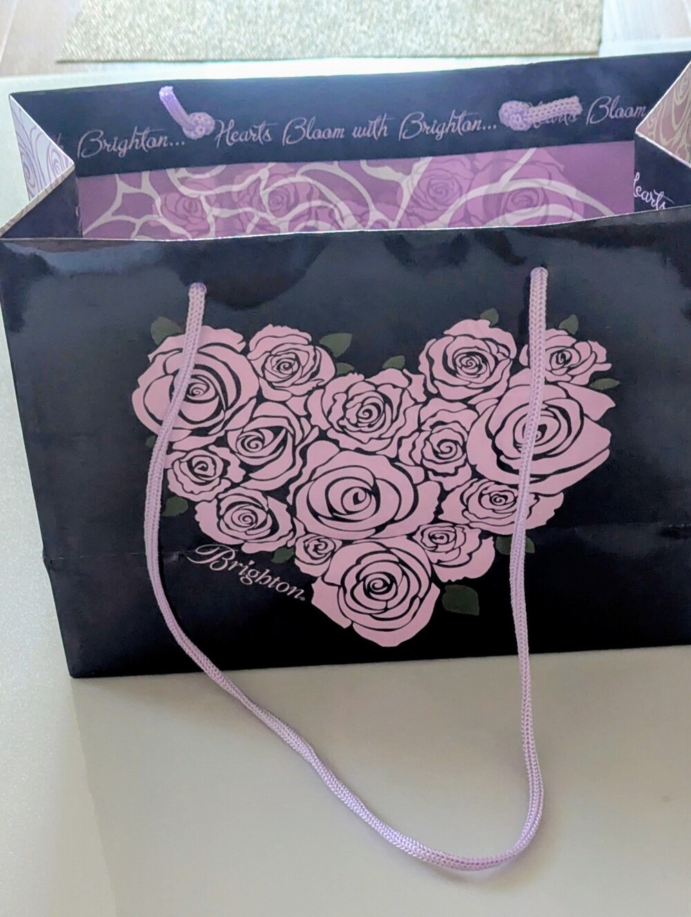Brighton Purple Floral Empty Paper Gift Shopping Tote Bag With Rope Handles